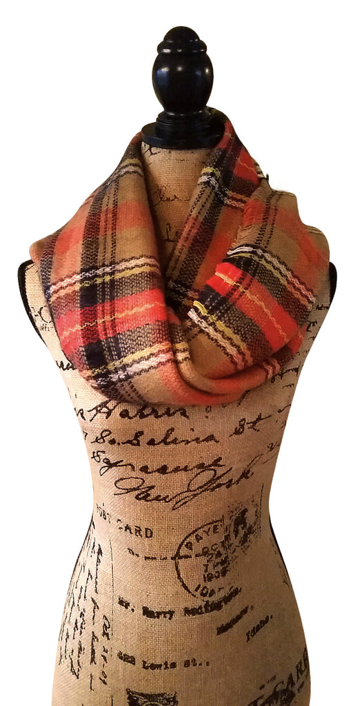 Orange Black Tartan Plaid Blanket Scarf