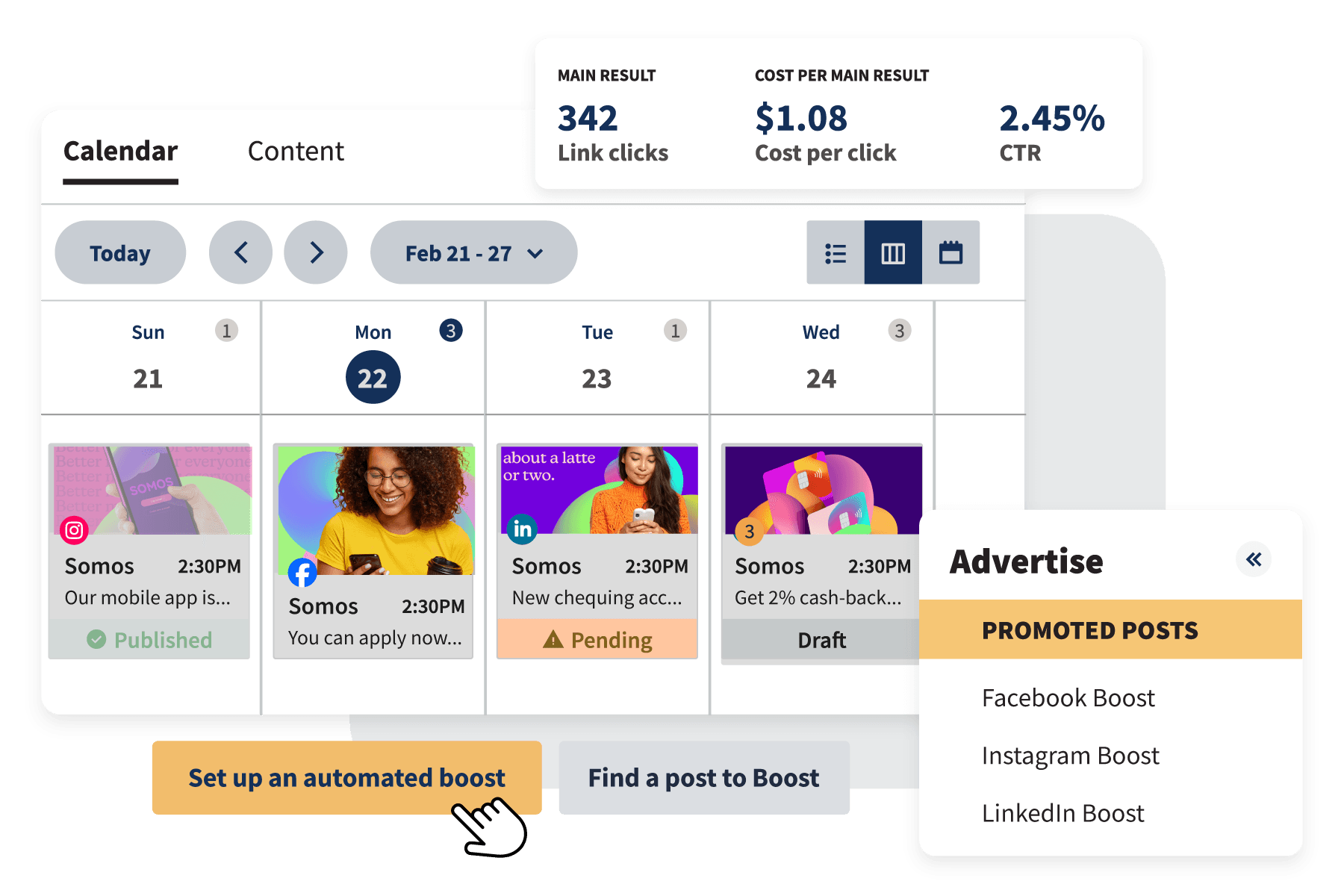 Hoot suite advertising dashboard with boost