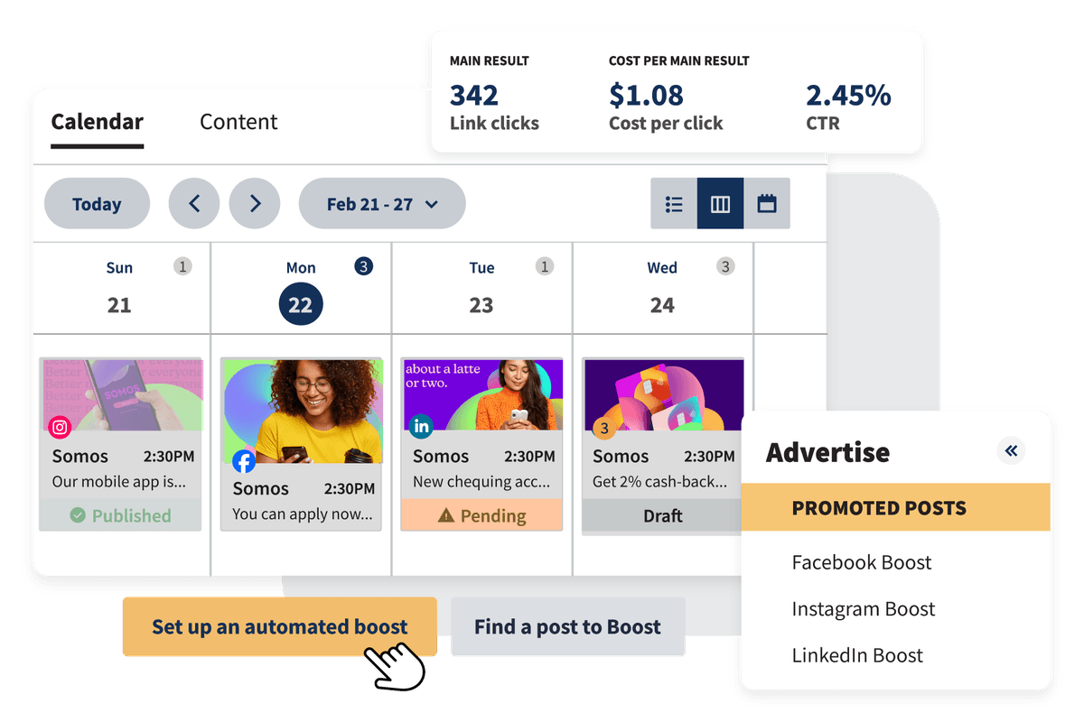 Hoot suite advertising dashboard with boost