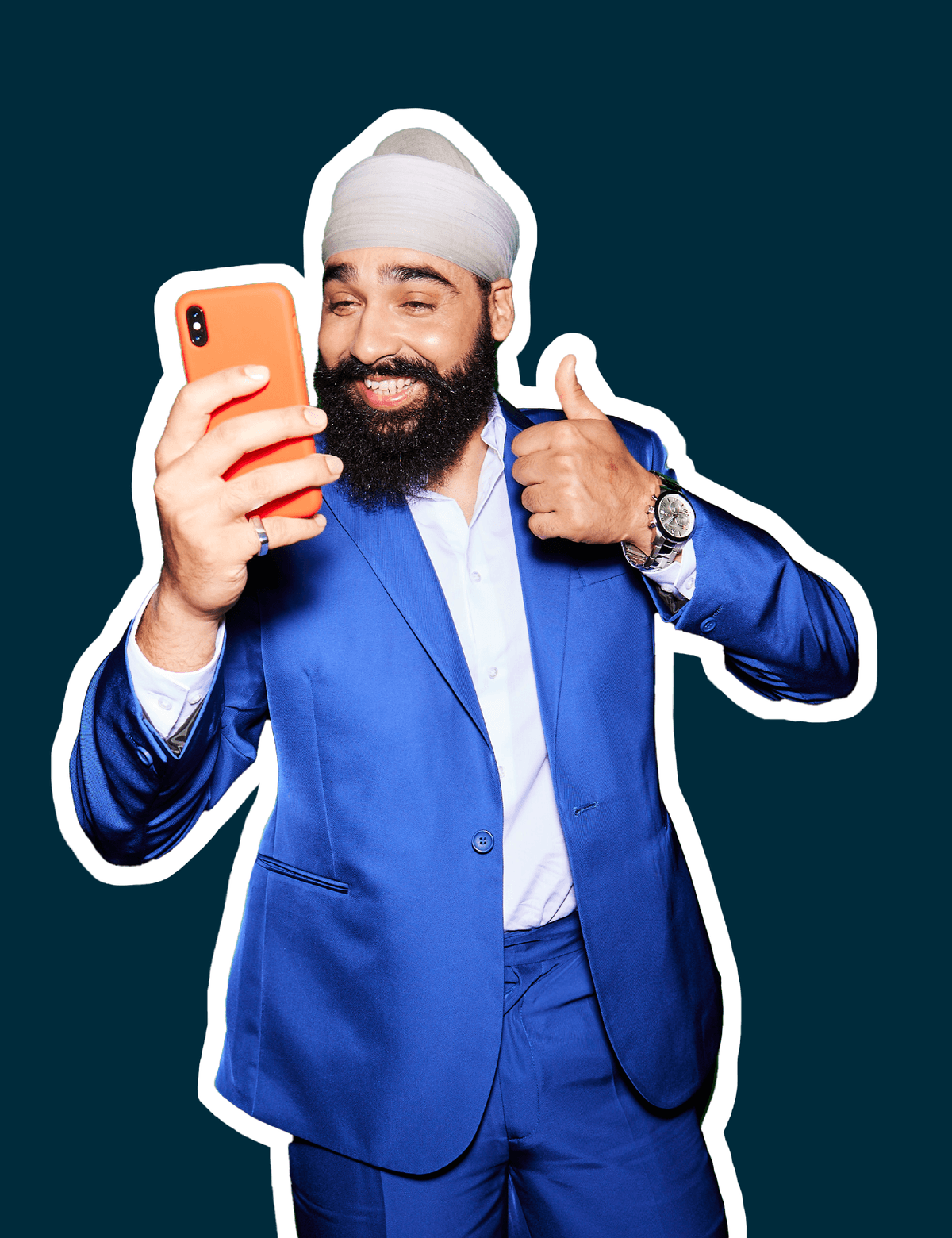 Man smiling with his thumb up taking a selfie