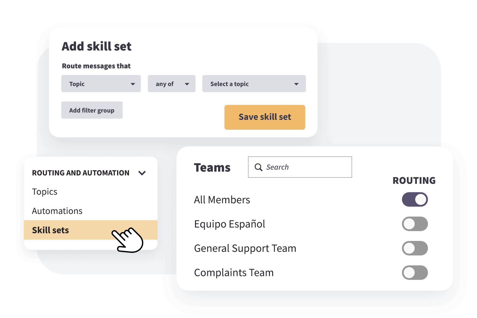 Hoot suite inbox with skill set settings and routing