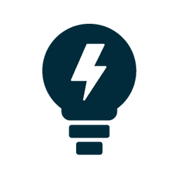 Light bulb icon with lightning bolt in the middle