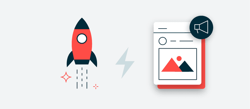 Rocketship icon next to social media post