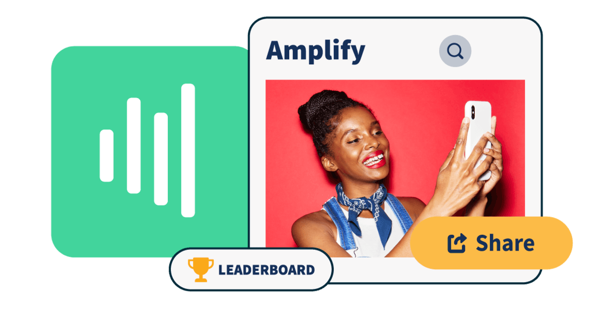 Hootsuite Amplify icon with woman holding her phone