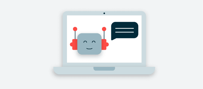 Laptop with robot and chat bubble illustration