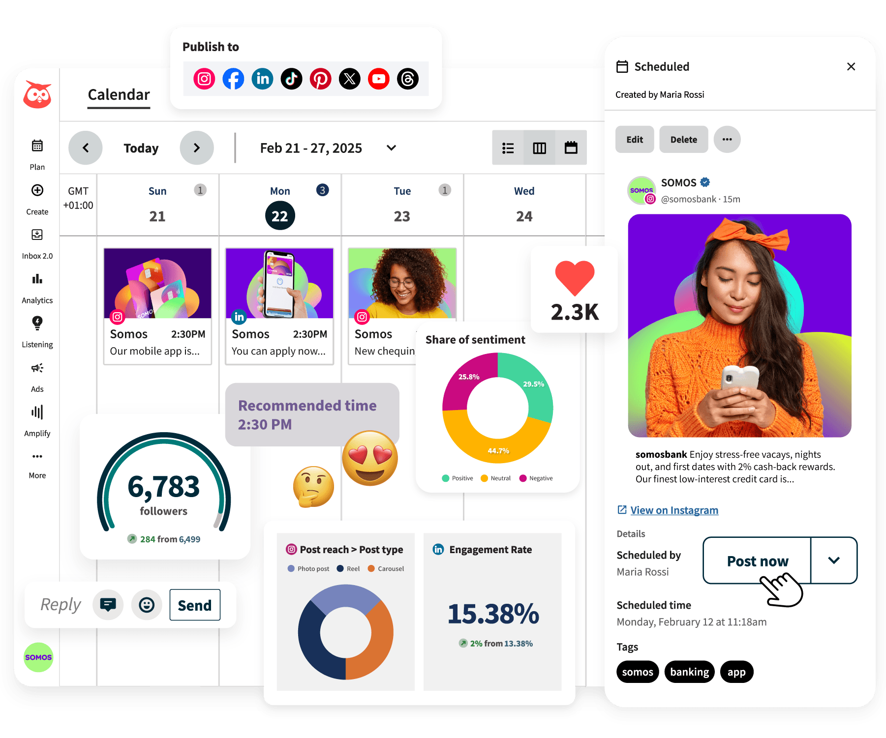 Hootsuite dashboard with engagement rate statistics