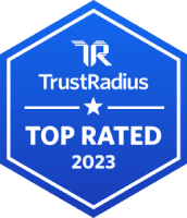 TrustRadius badge rating Hootsuite "Top Rated" in 2023