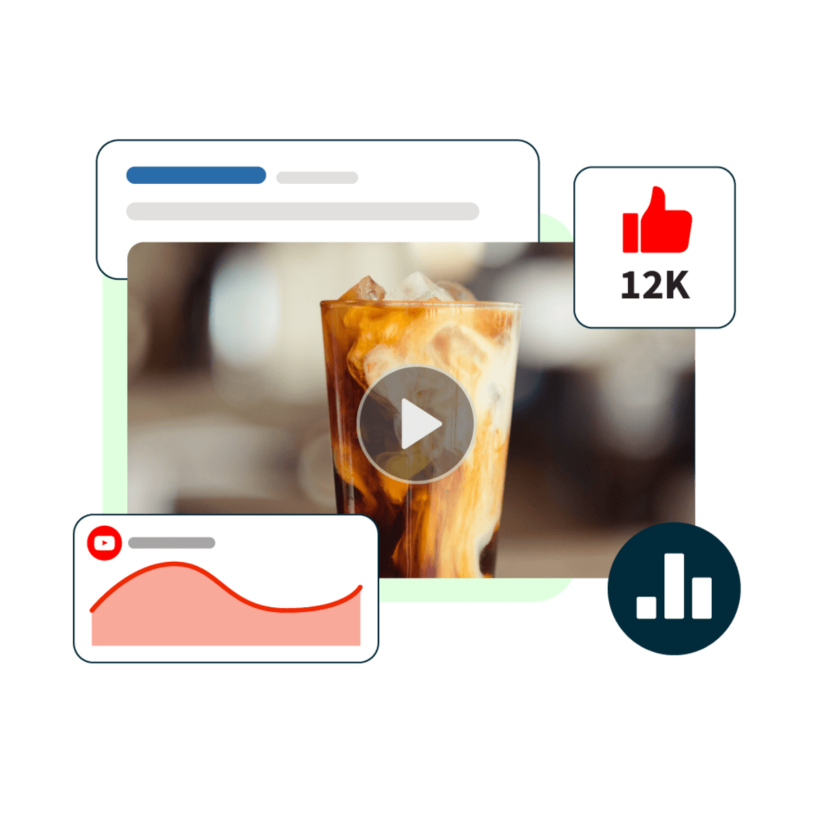 video thumbnail of an iced latte with youtube statistics pop-ups